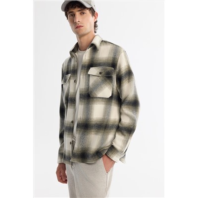 Классическая клетчатая шерстяная рубашка Khaki Classic