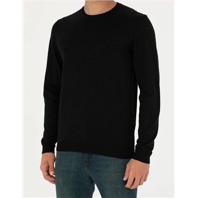Black Slim Fit Bicycle Neck Sheam Смешанный базовый вязаный свитер