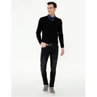 Black Slim Fit v -neck Основной вязаный свитер