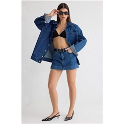Синяя высокая талия мини -джинсовые шорты юбка Twoss25sr00055