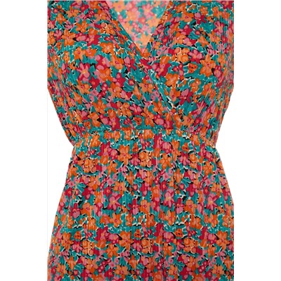 Многоцветный A-Ele Flower Pattern V-образный выстрел вязание платье большого размера TBBSS22AH00010