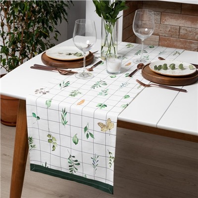 Дорожка на стол Этель Flora, 40×149 см, 100% хлопок, саржа 190 г/м², белая