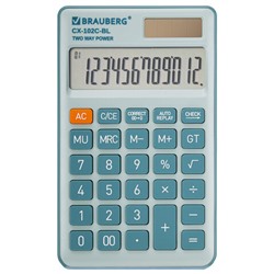 Калькулятор карманный BRAUBERG CX-102C-BL (76x126 мм), 12 разрядов, двойное питание, ГОЛУБОЙ, 272649