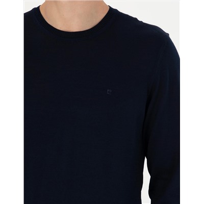 Navy Blue Slim Fit Bike Worke Wool Смешанный базовый вязаный свитер