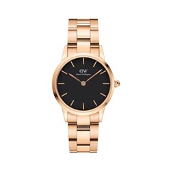 Reloj de cuarzo de acero Iconic Link - 28 mm - Rosa dorado y negro