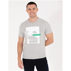 Светло -серый меландж Slim Fit Print Print Cycling Bike T -For