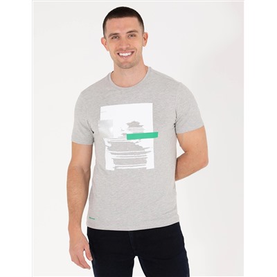 Светло -серый меландж Slim Fit Print Print Cycling Bike T -For