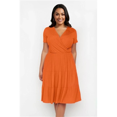 Orange v -neck Stakter вязание платья большого размера TBBSS22EL1638