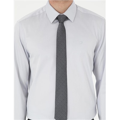 Серый Slim Fit Basic рубашка с длинным рукавом