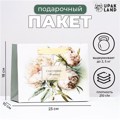Пакет ламинированный горизонтальный «Милые пионы», 23×18×10 см