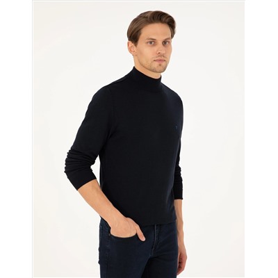 Navy Blue Slim Fit Half Fisherman воротник базовый трикотажный свитер