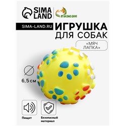 Игрушка пищащая "Мяч Лапка"для собак, 6,5 см, жёлтая
