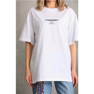 Футболка Oversize с принтом унисекс — белая