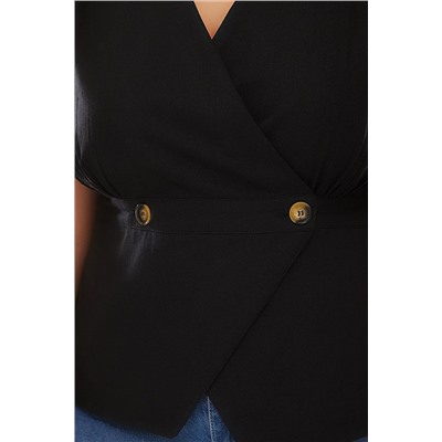 Black Flamm Cotton Cotton Woven Блузя Большой размер TBBSS25AF00021
