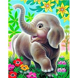 Алмазная мозаика/ без подрамника/ частичная выкладка/ круглые стразы/ 25х25 см/ арт.MM1100 СЛОНЕНОК
