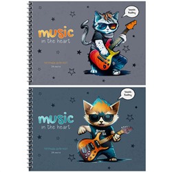 Тетрадь для нот 24л., А5, на гребне BG "Musical cats", выборочный УФ-лак, справочная информация, (гориз.)