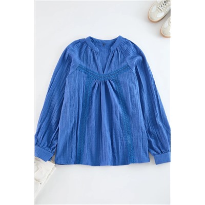 Indigo V -neck с длинным рукавом тканой блузки большого размера TBBAW25AF00023