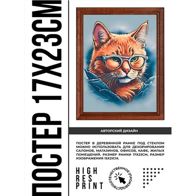 POSV-0388 Постер в рамке 17x23см Кот в очках