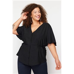 Черная плетеная v -neckline blouse tbbss22bz0753