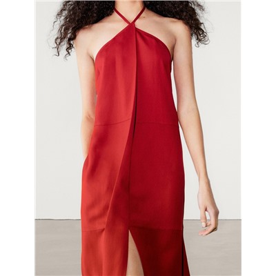 Halter midi dress with pleated detail
