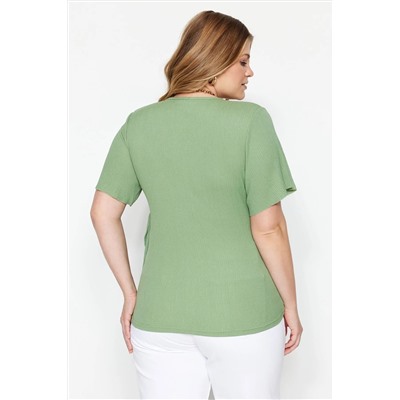 Dark Mint Cruve Binding Детальная вязаная блузка TBBSS23AH00126