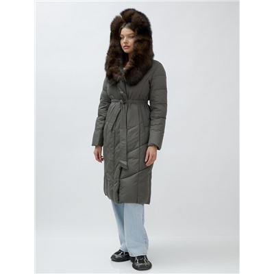 Пальто женское зимние с мехом песец люкс класса серого цвета 625Sr