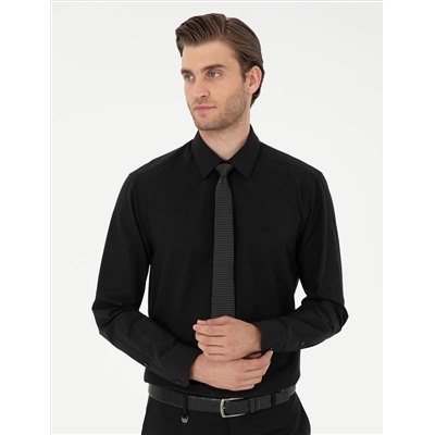 Black Slim Fit Basic рубашка с длинным рукавом