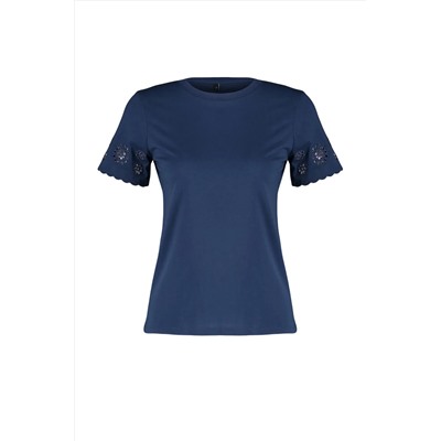 Navy Blue Brode Detred Обычный/базовый вязаный вязание плесени TWOSS24TS00068