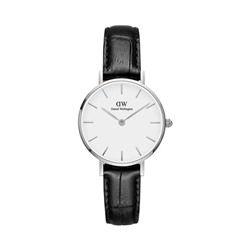 Reloj de cuarzo de piel Petite Reading - Negro y plateado