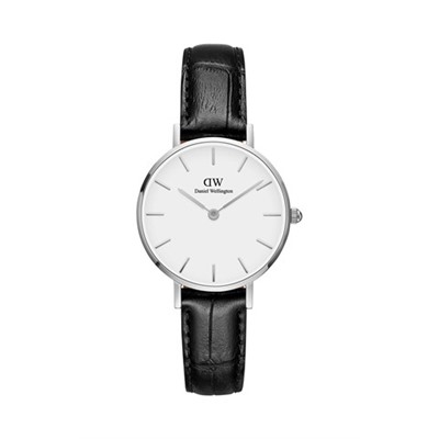 Reloj de cuarzo de piel Petite Reading - Negro y plateado