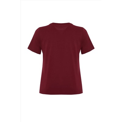 Burgundy 100 %хлопковой лозунг с печатью/нормальная вязаная футболка Twoss24TS00138