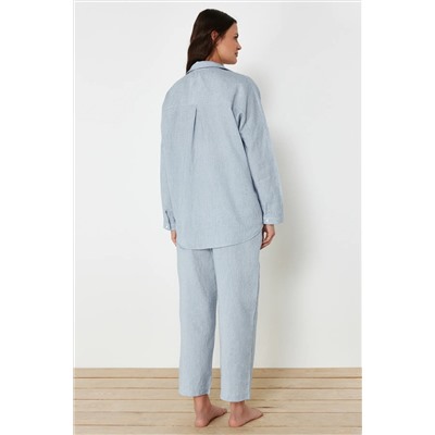 Blue Weaving Print Prants Set Tbess24au00068