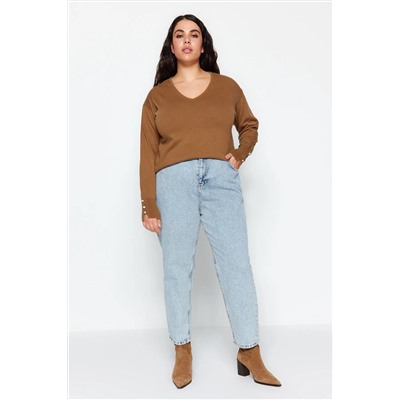 Vizon v -neck Кнопка Подробный вязаный свитер TBBAW23AN00043