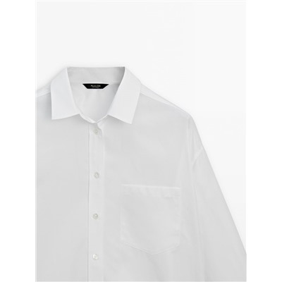 Camisa crop popelín bolsillo