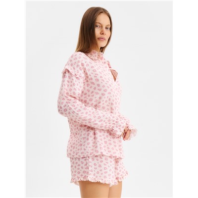 Комплект домашний женский (рубашка, шорты) KAFTAN «Муслин: pink leopard» размер 52-54, розовый