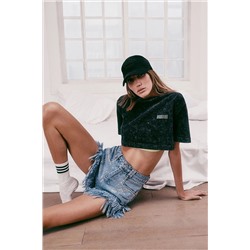 X Sagaza Studio Blue Stone Printed Denim Shorts tclss23sr00000