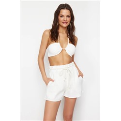 White Belt Woven Müslin Beach Shorts & Bermuda TBESS24SR00008