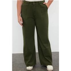 Khaki с высоким талией широко раскрывает джинсы с большим размером TBBAW25CJ00001