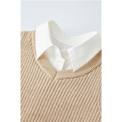 CAMISA POPELÍN COMBINADA PUNTO