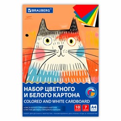 Набор картона БЕЛЫЙ + ЦВЕТНОЙ А4 мелованный, 10 листов (белый 4 листа + цветной 6 листов), в папке, BRAUBERG, 116630