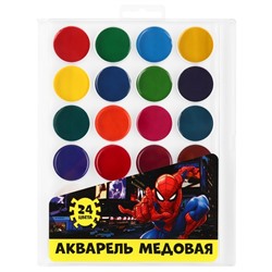 Акварель медовая, 24 цвета «Человек-паук», европодвес