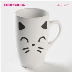 Кружка Доляна «Кот белый», 400 мл, керамика, белая