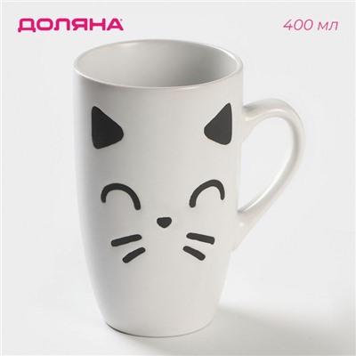 Кружка Доляна «Кот белый», 400 мл, керамика, белая