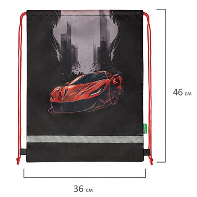 Мешок для обуви BRAUBERG KIDS, светоотражающая полоса, 46х36 см, "Red car", 272392