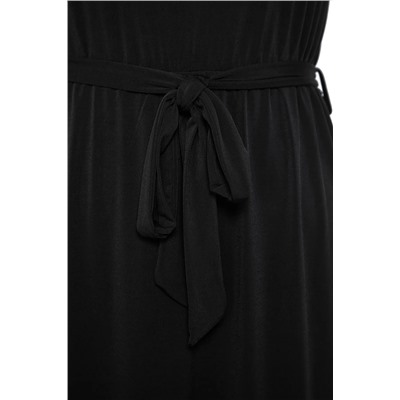 Black Connect Detred Midi V -neck Гибкое вязаное платье TBBSS25AH00015
