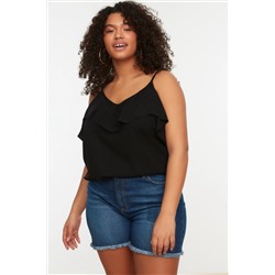 Черная регулируемая вешалка сплетенная вспышка Bloune Blought Blouse TBBSS22AF0023
