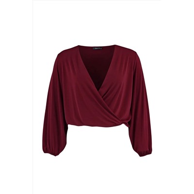 Burgundy Balloon Elieve Cruve Cruve вязаная полицейская блузка TBBAW23AF00029