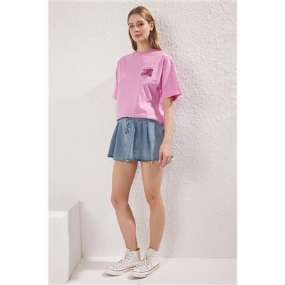Pink Premium 100 %хлопчатобумажный передний и задний печать негабаритный/широкий вязаный вязание плесени Twoss23ts00269