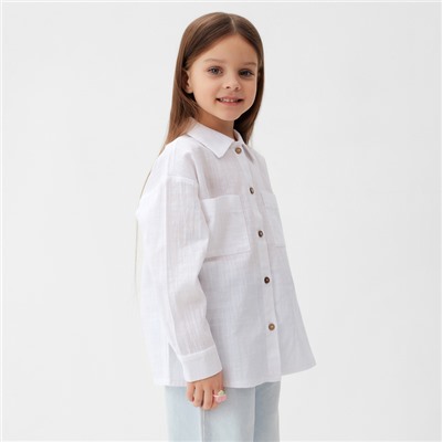 Рубашка для девочки KAFTAN Linen, размер 32 (110-116 см), белая