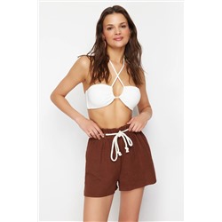 Brown Plaing Connected Muslin Beach Shorts & Bermuda TBESS24SR00008